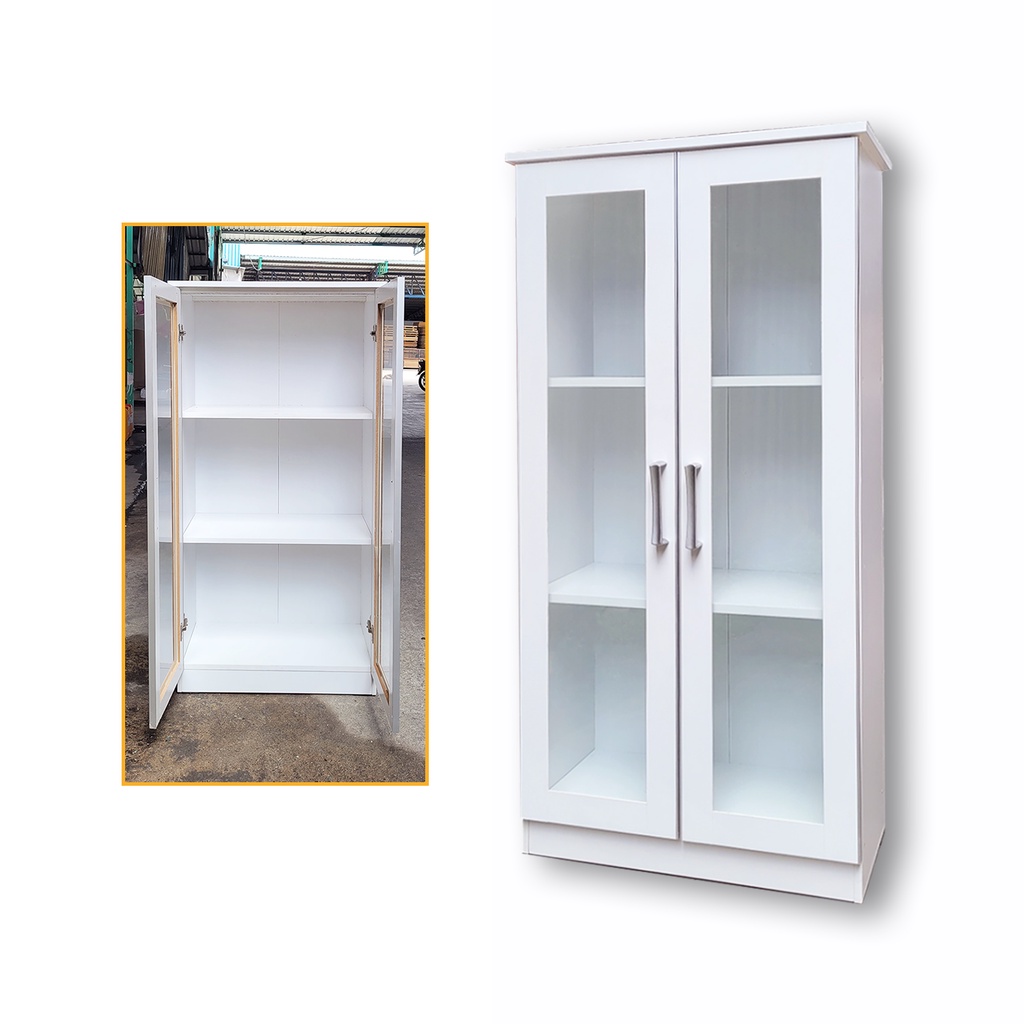 ARTY 4 Feet Glass Door Display Cabinet Nordic 2 Pintu Kaca 3 Tier ...