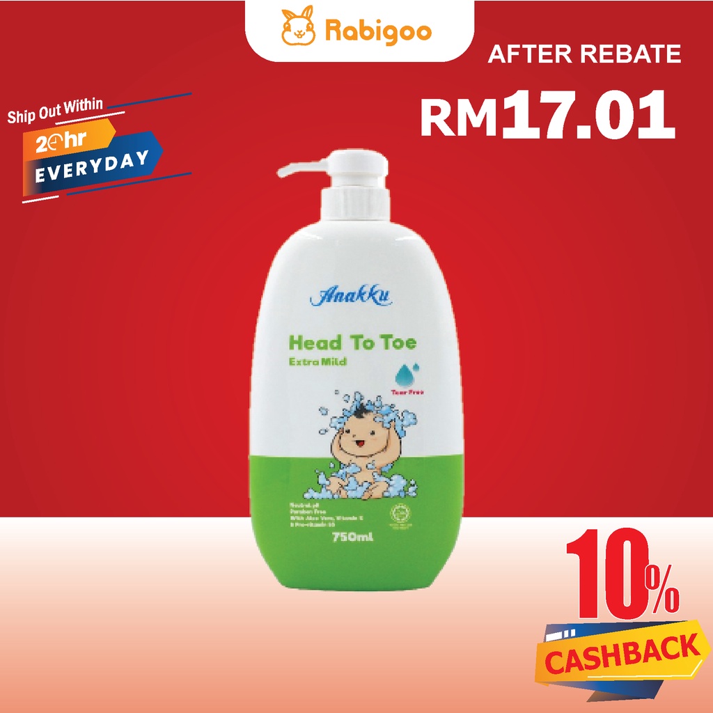 [CASHBACK 10%] Anakku Baby Head To Toe (Extra Mild) 750ml (sabun Mandi ...