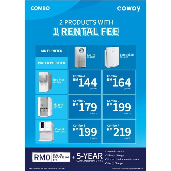 COWAY COMBO- 2 PRODUCTS FOR 1 RENTAL FEE (WATER AND AIR PURIFIER ...
