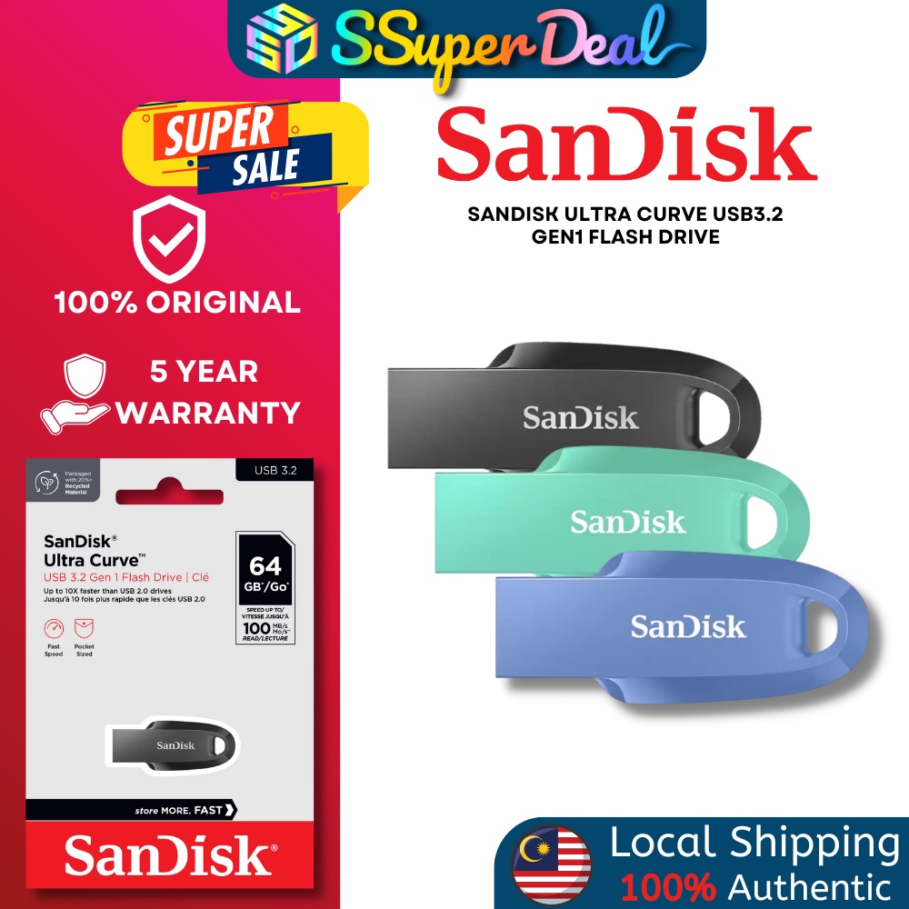 SanDisk 32GB Ultra Curve USB 3.2 Gen 1 Flash Drive Speed up to 100MB/s CZ550