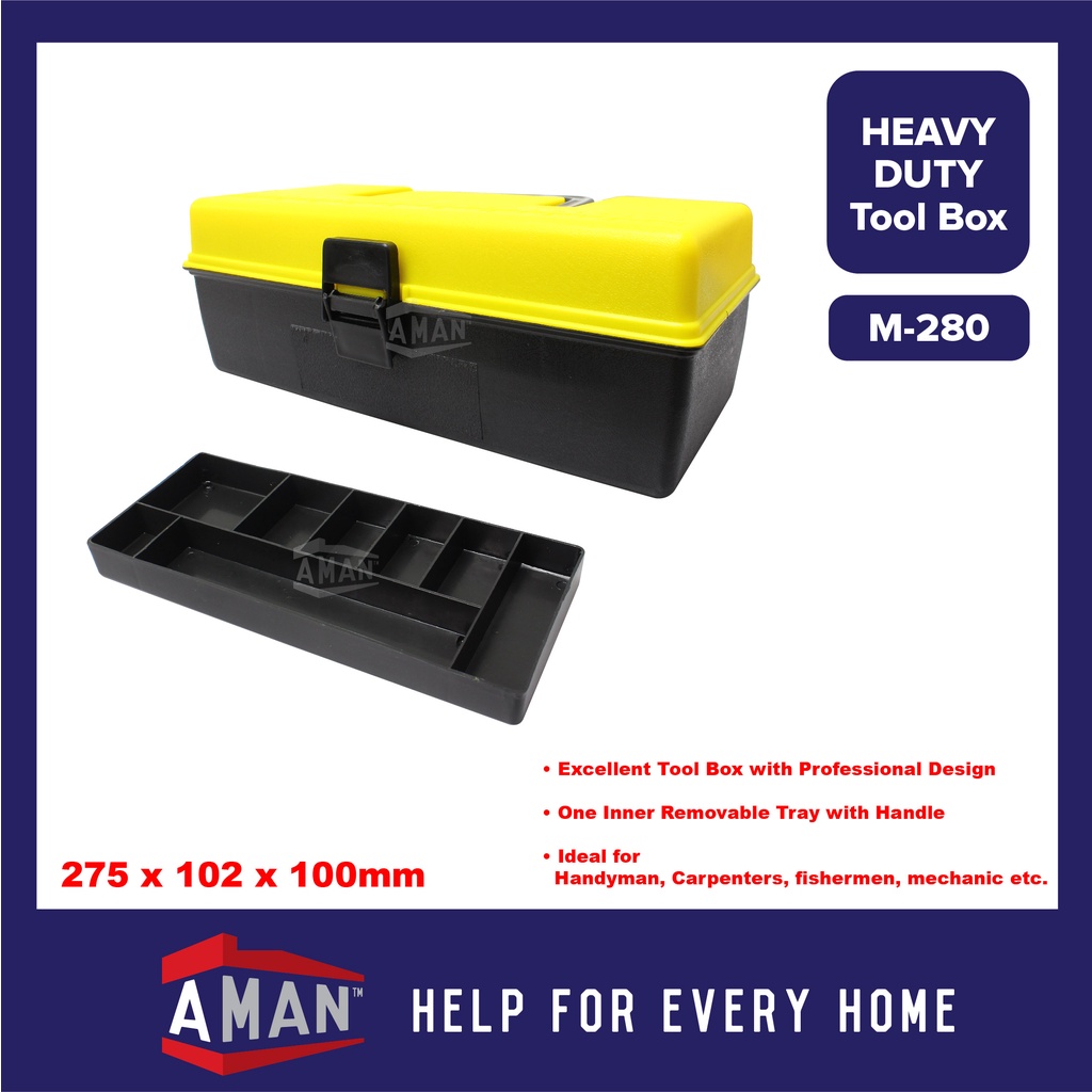 AMAN Heavy Duty Hard Plastic Multi Purpose Tool Box Toolbox Storage Box