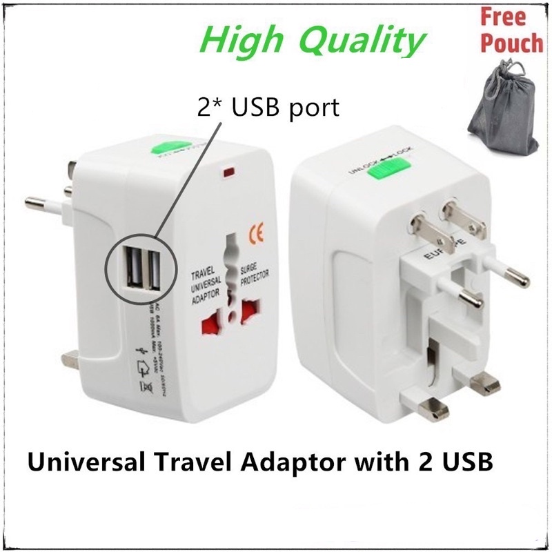 UNIVERSAL TRAVEL ADAPTER DUAL USB CHARGING PORT ADAPTER PLUG SOCKET ...