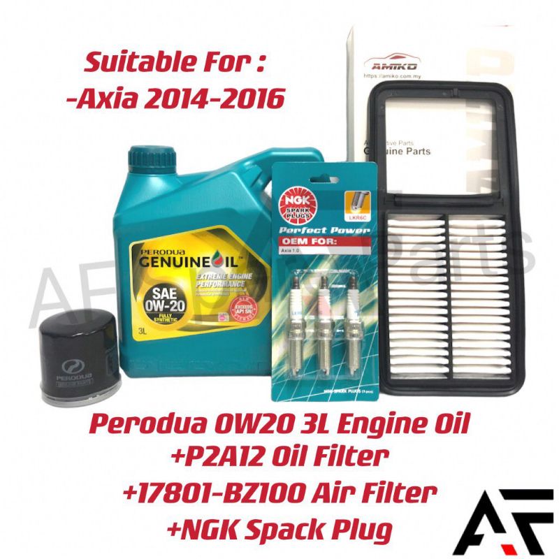 Perodua Engine Oil 0w20(3Litre) 0w20 Fully Synthetic+Oil Filter+Spark