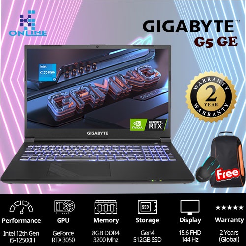GIGABYTE G5 GE-51MY263SH (I5-12500H/8GB 3200MHZ/Gen4 512GB/RTX 3050 4GB ...
