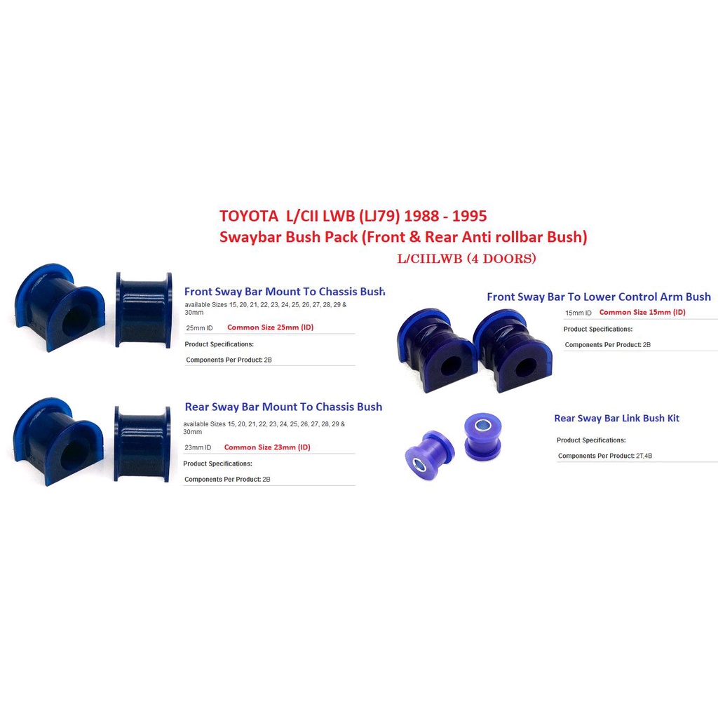 Superpro for TOYOTA L/CIILWB LJ79 1988 - 1995 - Swaybar Bush Pack Front ...