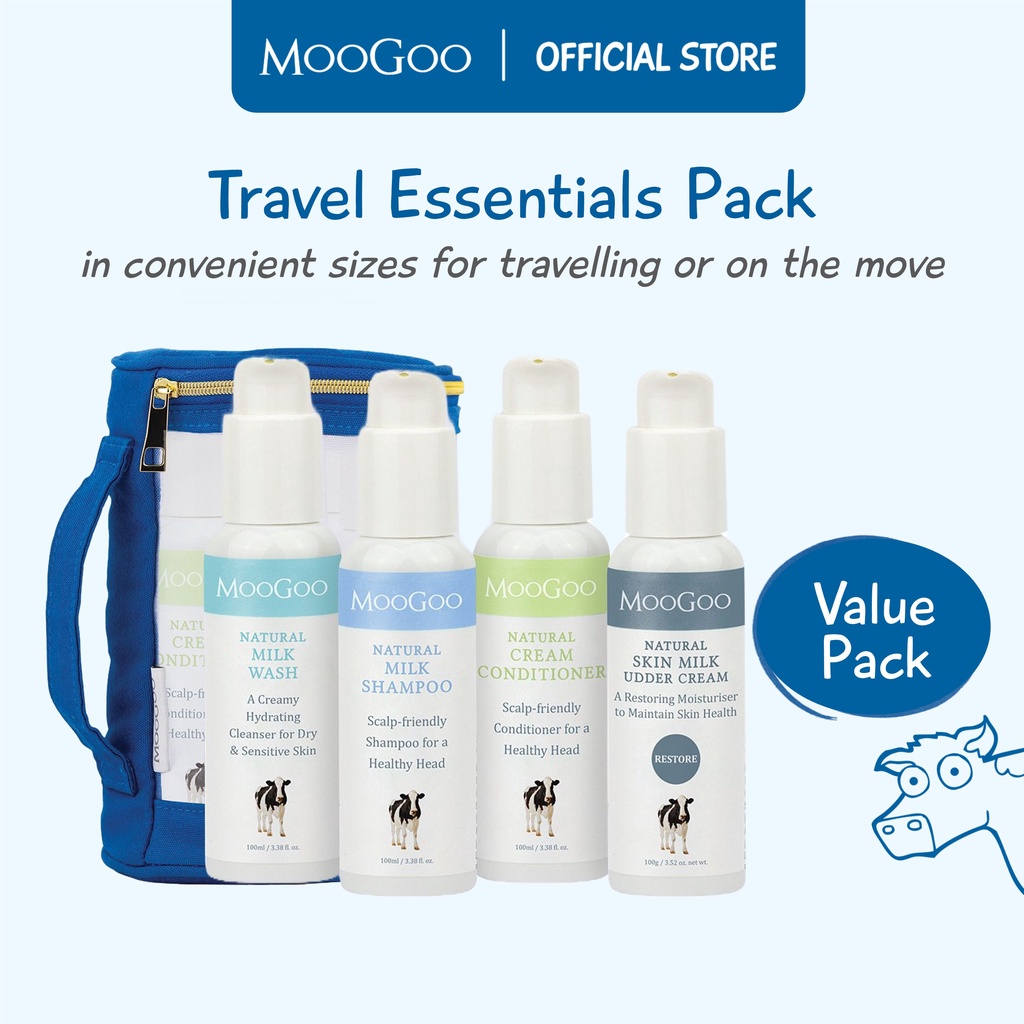 MooGoo Travel Pack Milk Shampoo, Cream Conditioner, Milk Wash And Udder Cream (100ml) Shopee