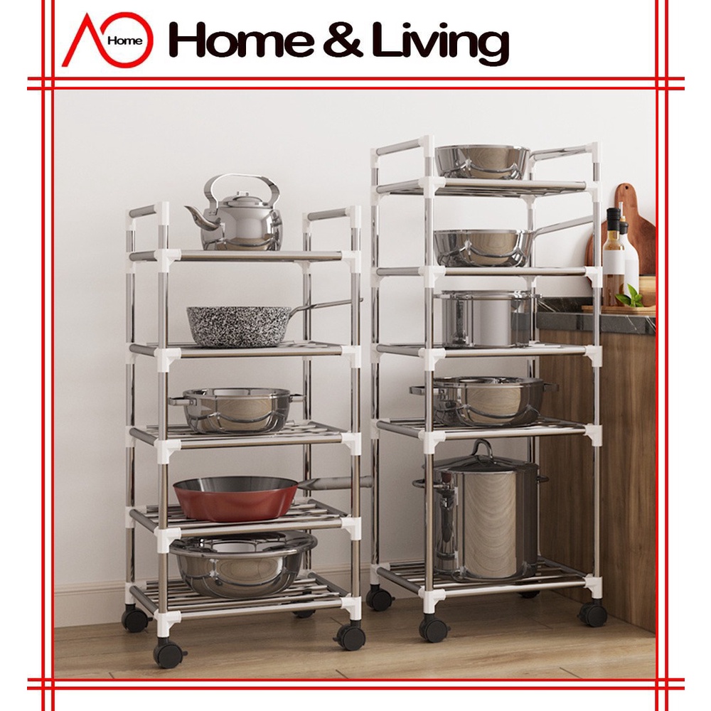 AO Home 4/5/6 Layers Multi-function Pot Rack Kitchen Shelf Trolley ...