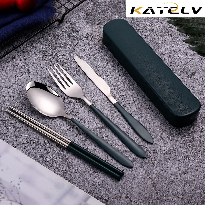 KATELV 4pcs/set Portable Tableware Utensils Stainless Steel Cutlery Set ...