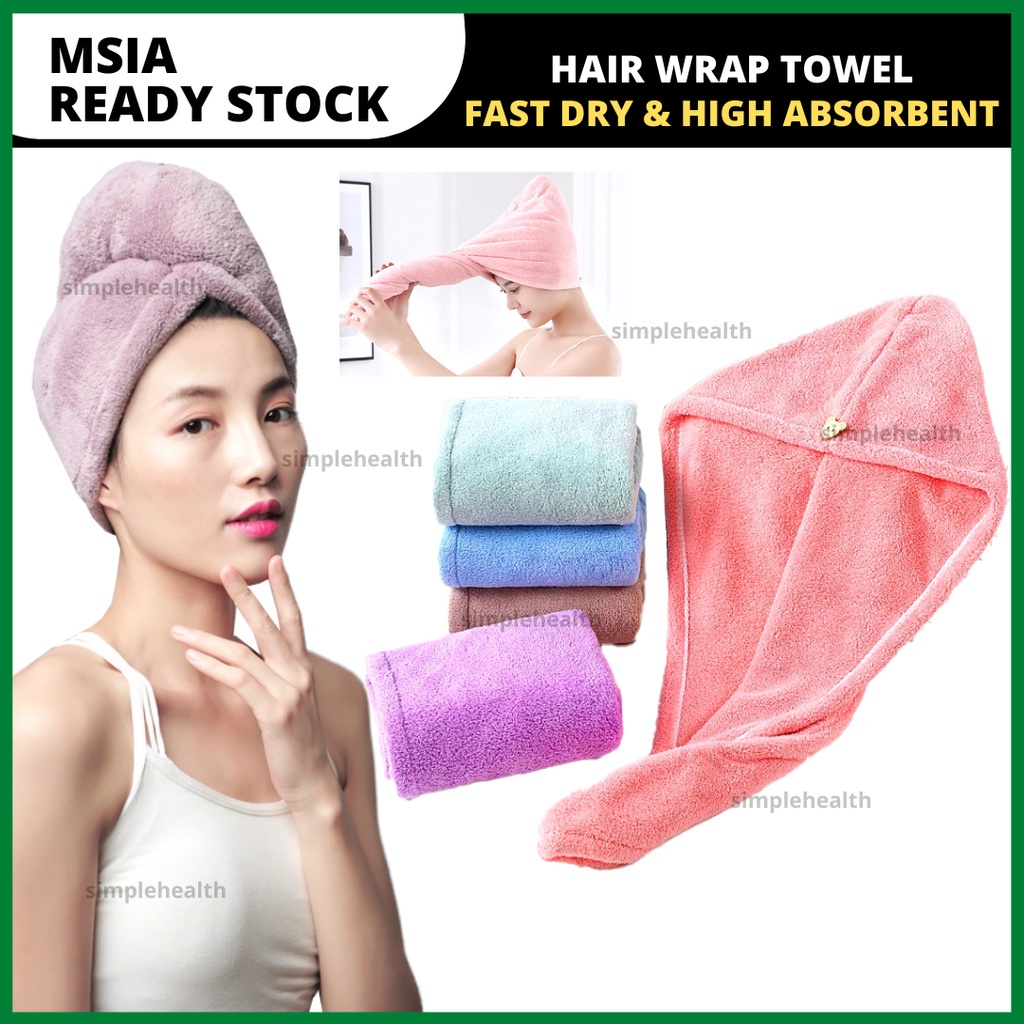 Tuala Rambut Hair Towel Cap Wrap Microfiber Quick Drying Towel Head ...