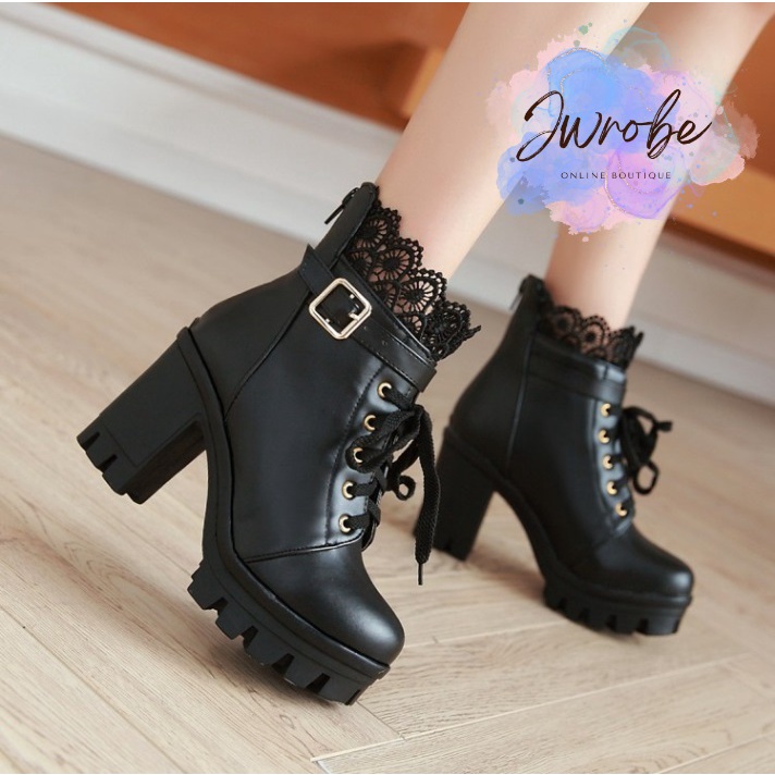 Lace chunky sale heel boots