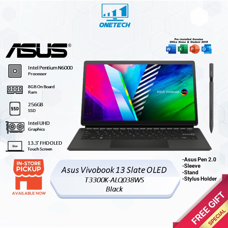 Asus Vivobook 13 Slate Oled Laptop T3300k Alq038ws Black 133 Fhd Oled Touchintel Pentium 