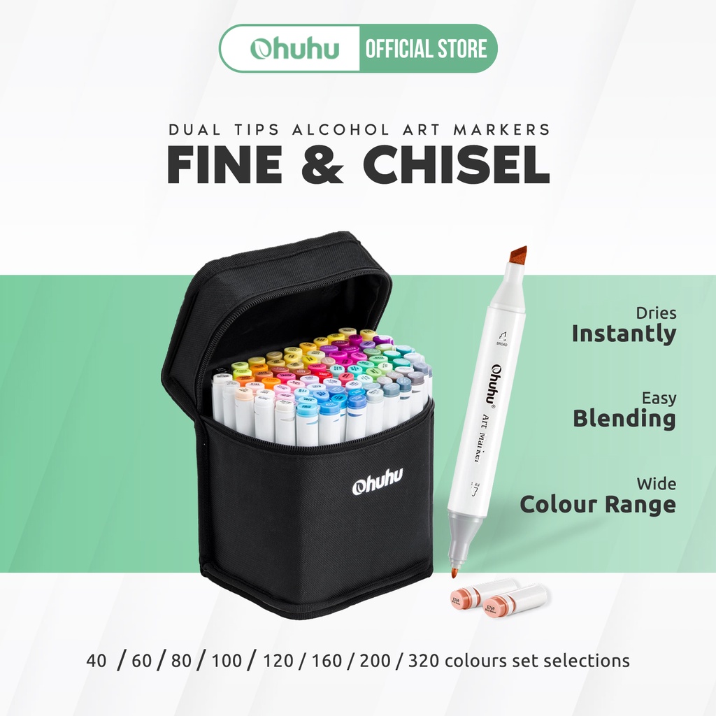 Ohuhu Dual Tips Alcohol Art Markers - Fine & Chisel (40/60/80/120