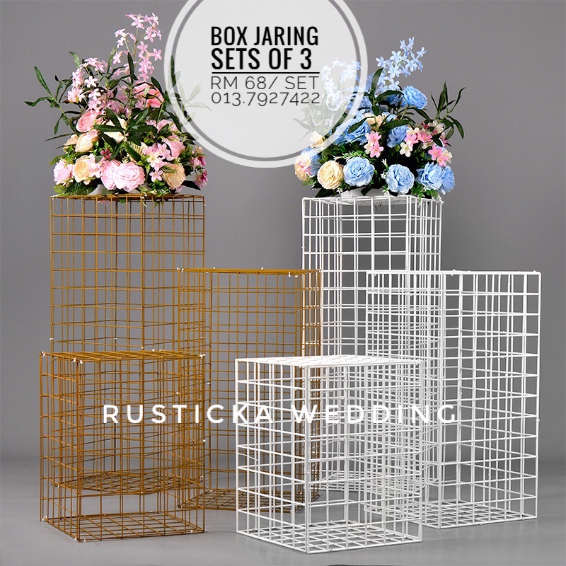 Sets of 3 Plastic Box Jaring Stand Net Square Flower Box Stand Wedding