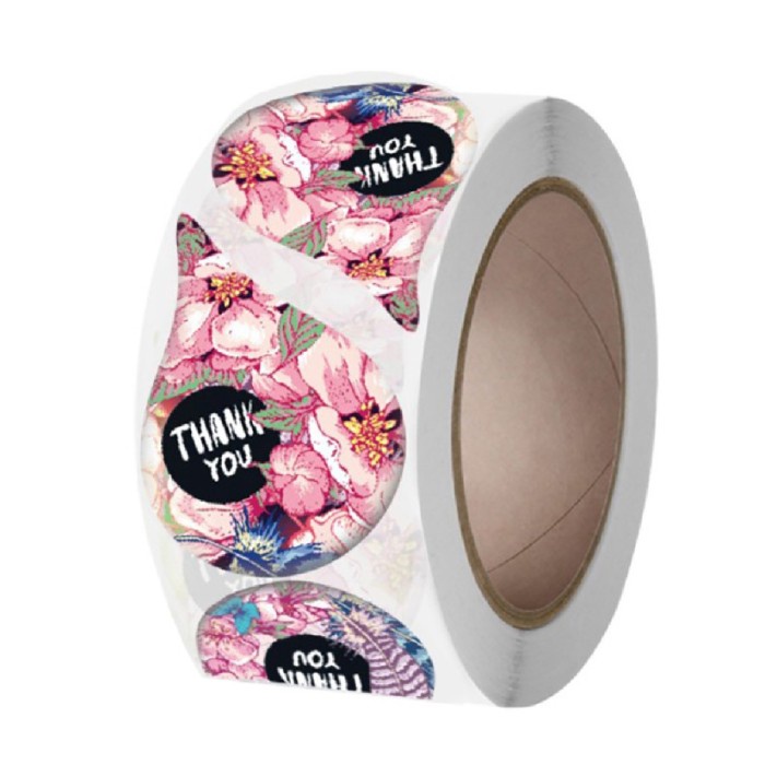 Thank You Floral Water Drop Shape Flower Motif Stickers (1 Roll/ 500 ...