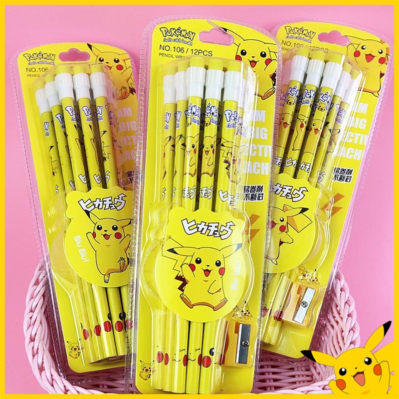 Pokemon Stationery Sketch Writing Elementary School Wooden Pencil Cute ...