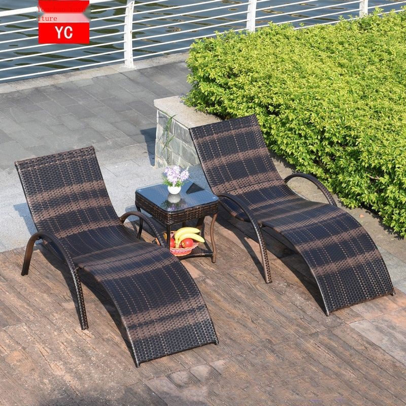 Outdoor deck chair swimming pool deck chair rattan deck bed beach chair