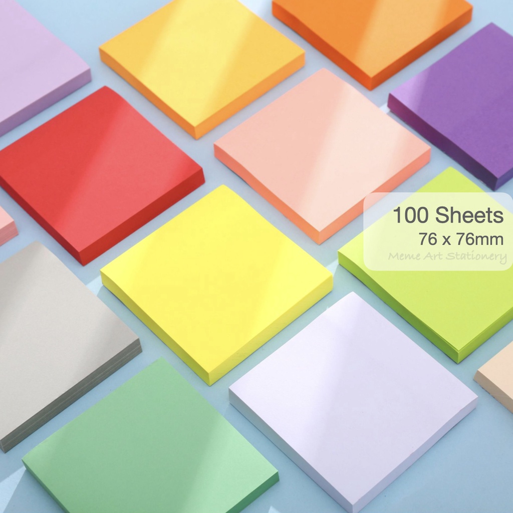MEME 100Pcs Sticky Note Memo Pad Notepad Colourful Morandi Square Paper