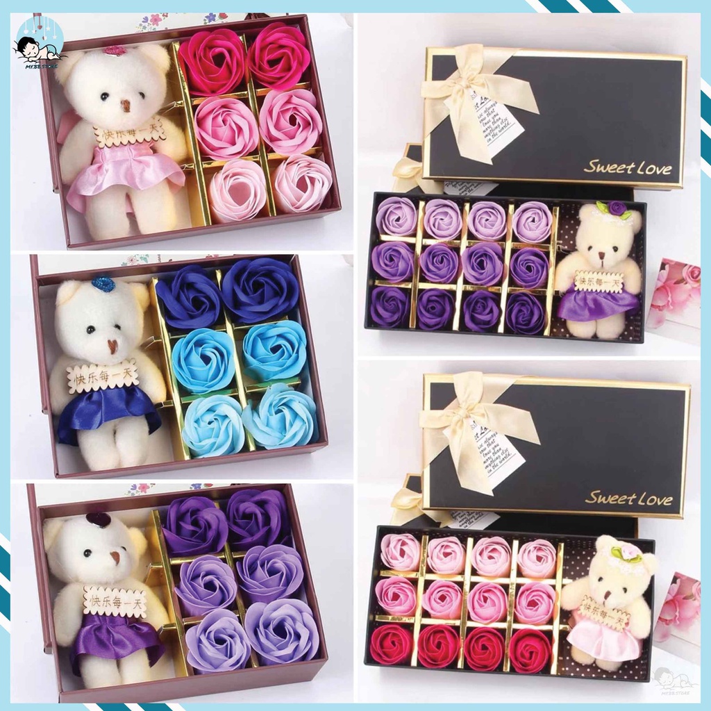 [ Ready Stock ]Rose Soap Flower Bouquet Teddy Bear free Gift Box for ...