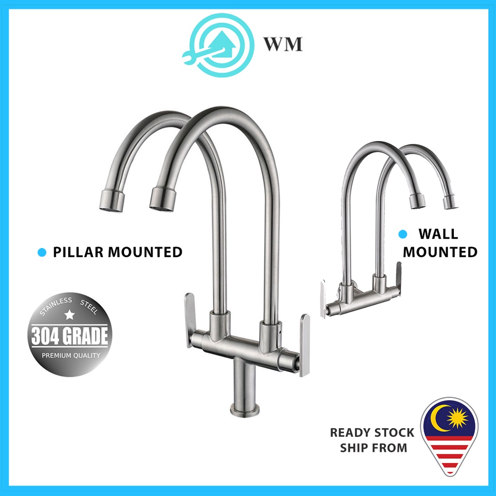 WM Kitchen Faucet Double Stainless Steel SUS 304 Sink Tap / Kepala Paip ...