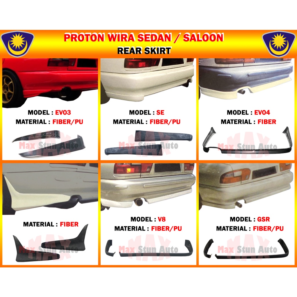 PROTON WIRA SEDAN SALOON AEROBACK REAR SKIRT (GSR,EVO3,SE,V6,NM,BOMEX ...