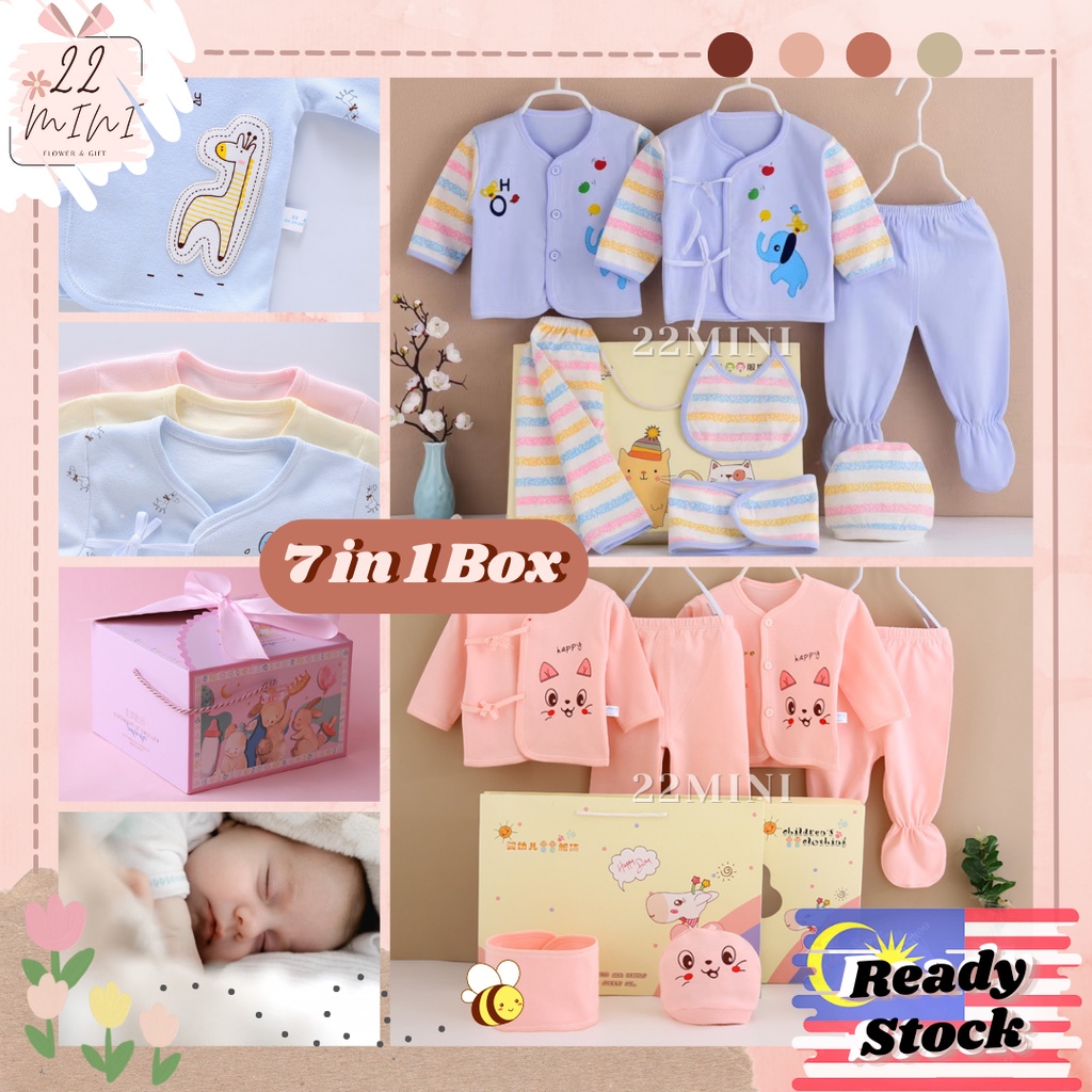 22MINI 7pcs set Newborn Baby Boy Girl Gift Box Hamper Cartoon Clothes Kartun Haiwan Pakaian Baju Bayi Kotak Hadiah Bajet Shopee Malaysia