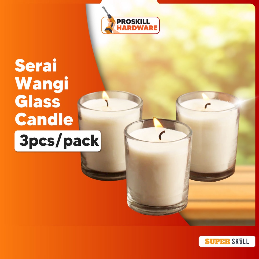 Proskill Hardware Glass Candle Insect Repellent Citronella Candle 3pcs