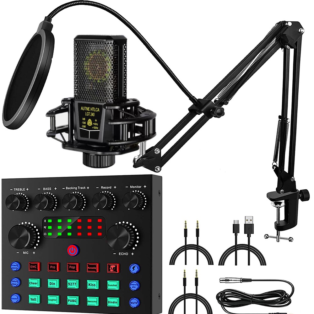 Good for live streaming V8s sound card with microphone condenser complete set RGB version v8