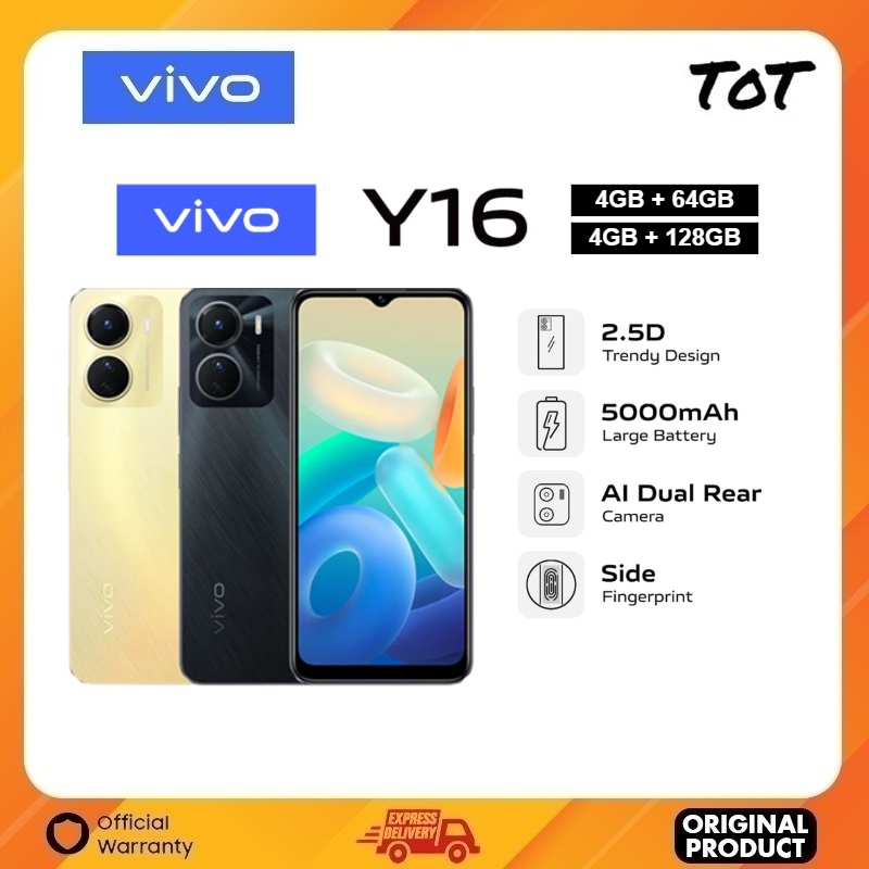 VIVO Y16 (4GB+64GB/128GB) Smartphone L 2.5D Trendy Design L 5000mAh ...