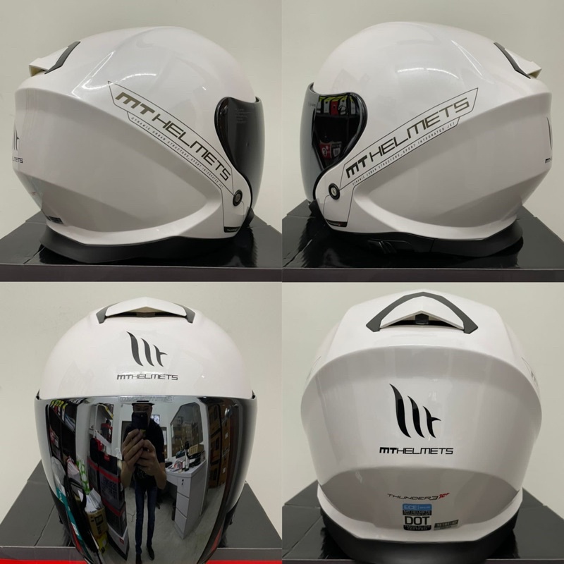 MT HELMETS THUNDER 3 SV JET SOLID A0 GLOSS PEARL WHITE, OPEN HELMET, DOUBLE VISOR Shopee Malaysia