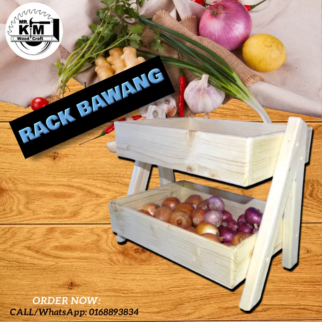 100% Handmade Pine wood Onion/Garlic 2 layer Rack (Rak Bawang) | Shopee ...