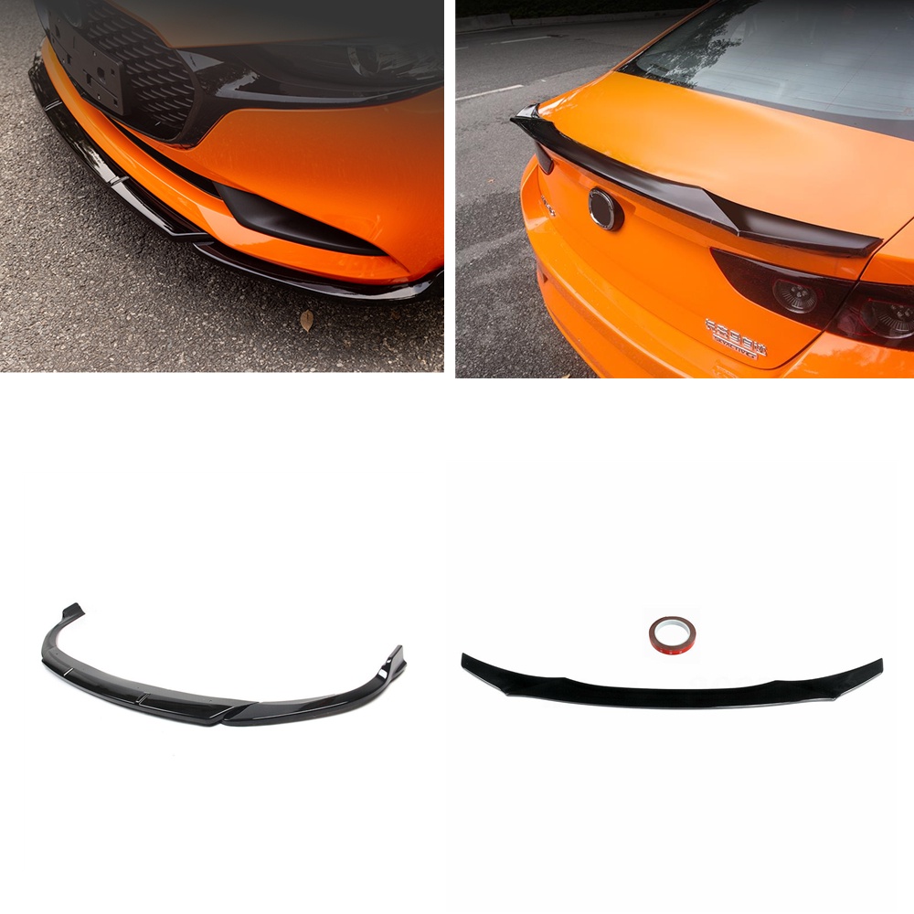 Lower Front Bumper Lip Rear Trunk Spoiler Wing Glossy Black Car Body