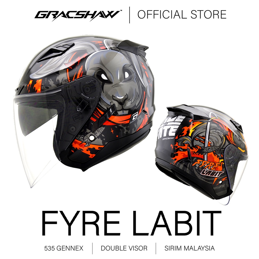 Gracshaw Gennex G535 Fyre Labit Black Open Face Helmet Double