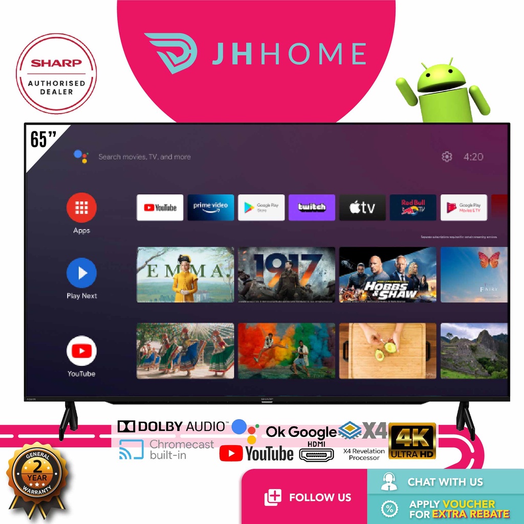 Sharp 65 Inch 4K UHD Android TV 4TC65DK1X Game Low Latency ALLM VRR