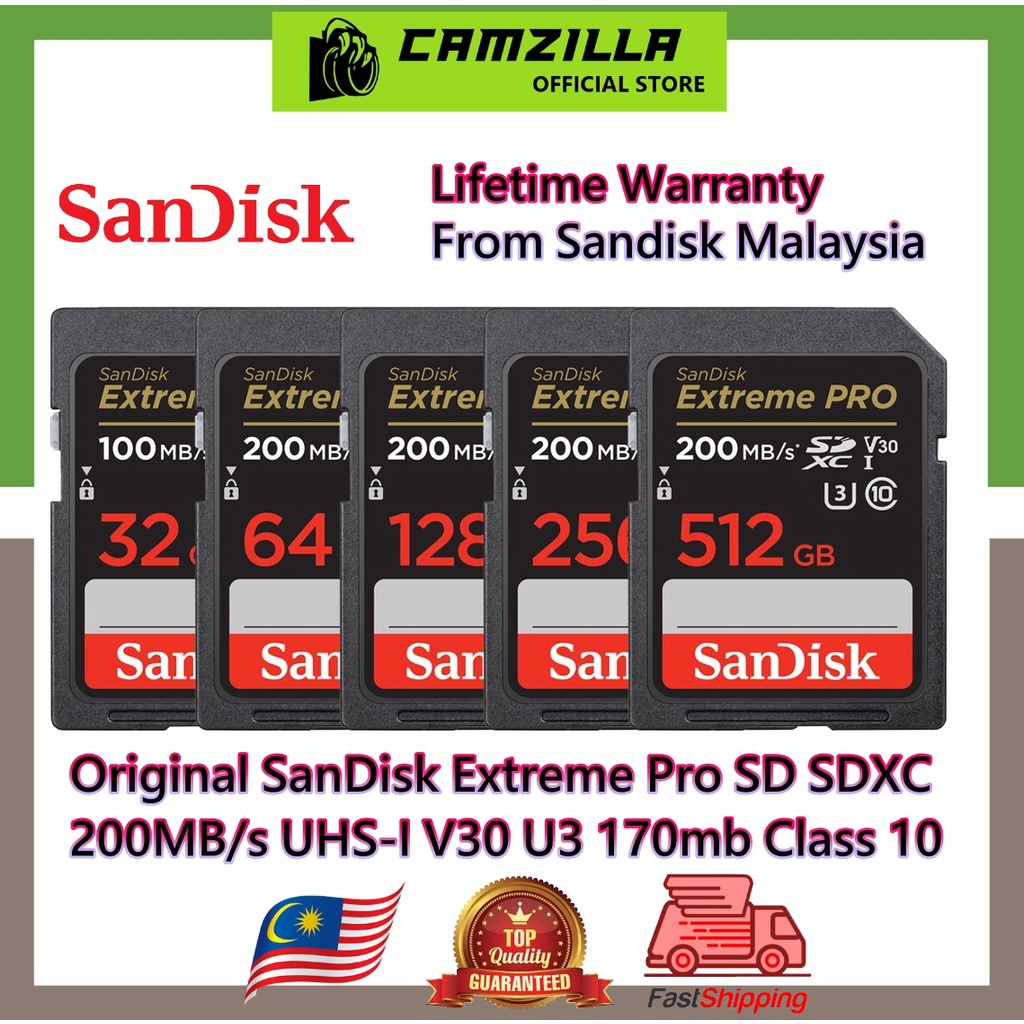 Original SanDisk Extreme Pro SD SDXC 64GB 128GB 256GB 512GB 200MB/s UHS ...