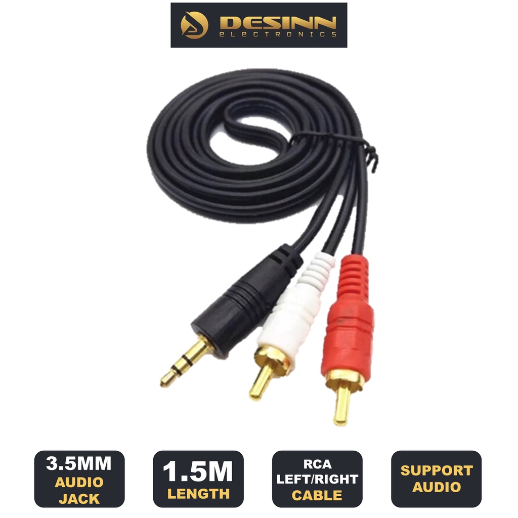 Stereo 3.5mm to 2 RCA Cable 1.5m Stereo Audio Adapter left right ...