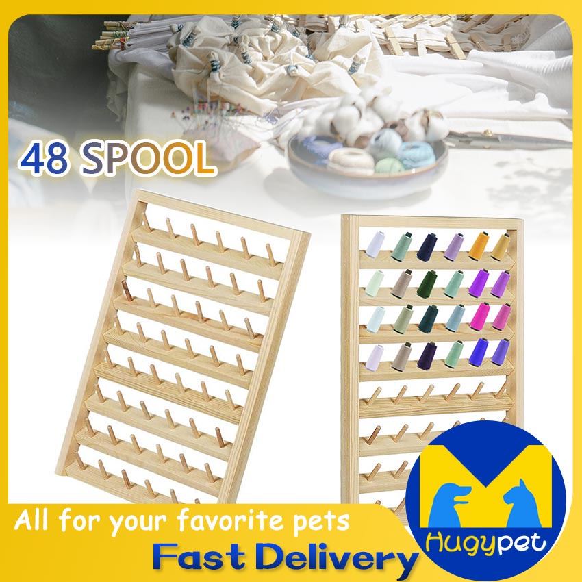 48 Spools Wooden Thread Rack Thread Holder Organizer Embroidery Thread ...