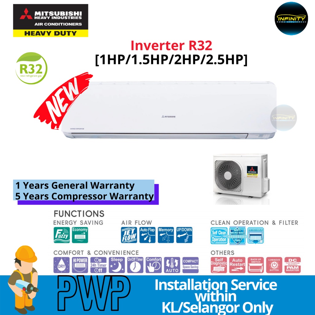 Mitsubishi Inverter Air Conditioner R32 1HP 1.5HP Shopee Malaysia