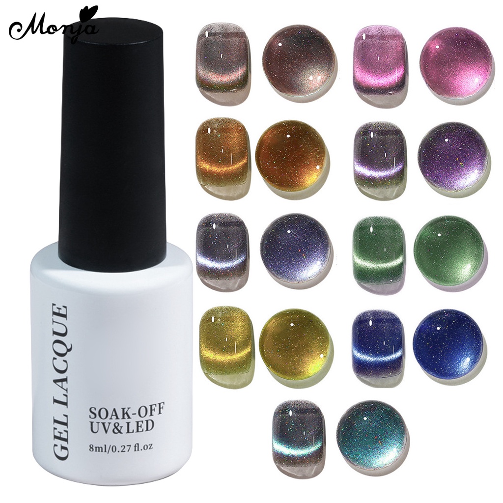 Monja 8ml 9 Colors Reflective Cat Eye Magnetic Nail Gel Polish Glitter ...