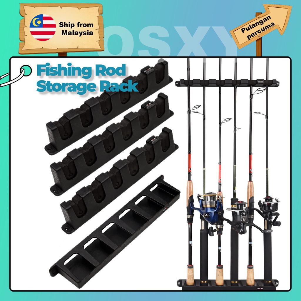 ⭐️New product⭐️Wall Mounted Fishing rack 6-holes Fishing rod holder Mancing  Dinding Wall Mount Rak Joran Rak Pancing Simple Hanging Display Rack Rod  Holder
