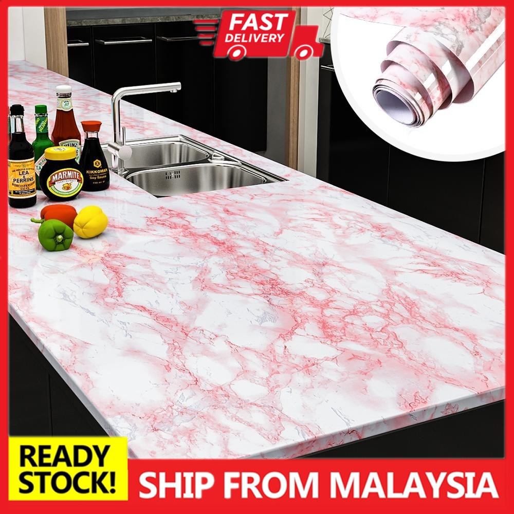 [Shiny Marble] 80cm & 60cm Pink Marble PVC Waterproof Furniture Cabinet ...