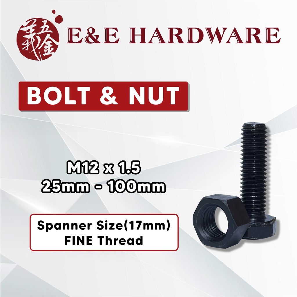 (FINE THREAD)(BENANG HALUS) M12 X 1.5 HEXAGON BOLT AND NUT/SCREW/SCREW ...
