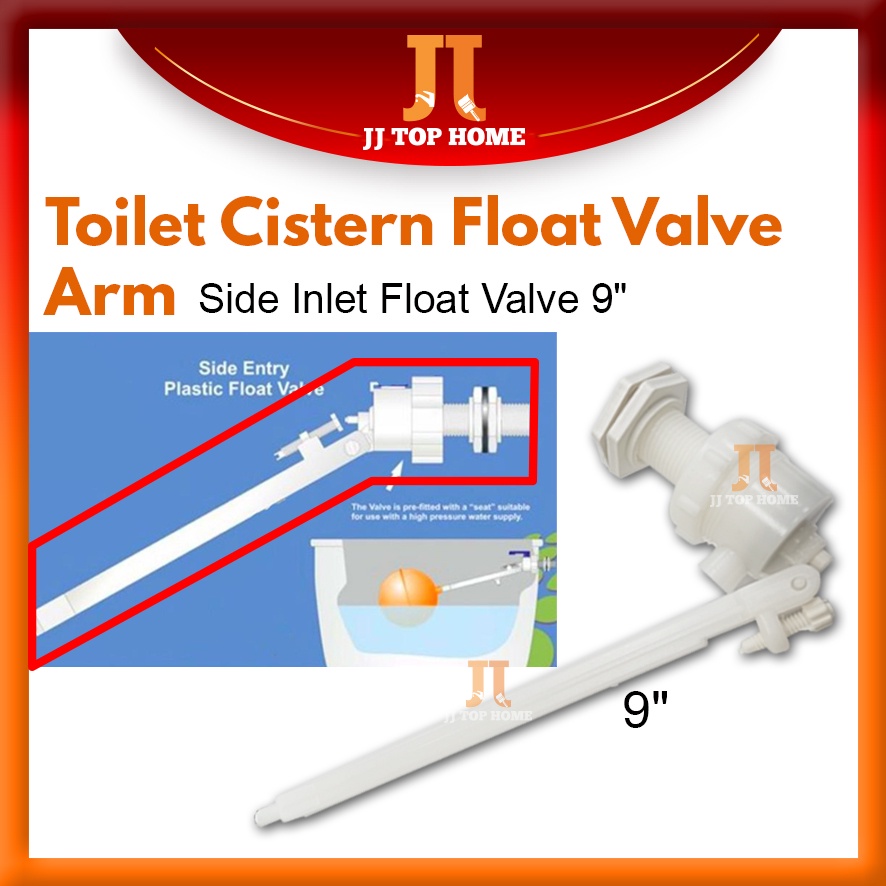 Toilet Cistern Side Inlet Float Valve 9" Plastic Arm Plastic Cistern