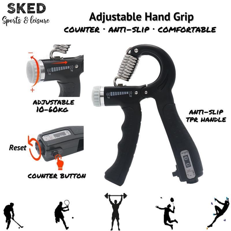 SKED Adjustable (10-60kg) Hand Grip + Counter Quality Hand Gripper Hand  Exercise for Grip Strength Training Handgrip Gym