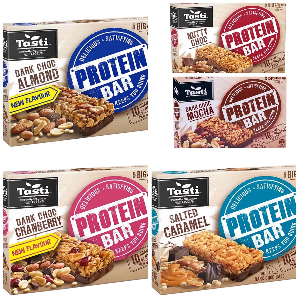 Tasti Protein Bar 5 Big 40g Bars [ Dark Choc Almond / Dark Choc