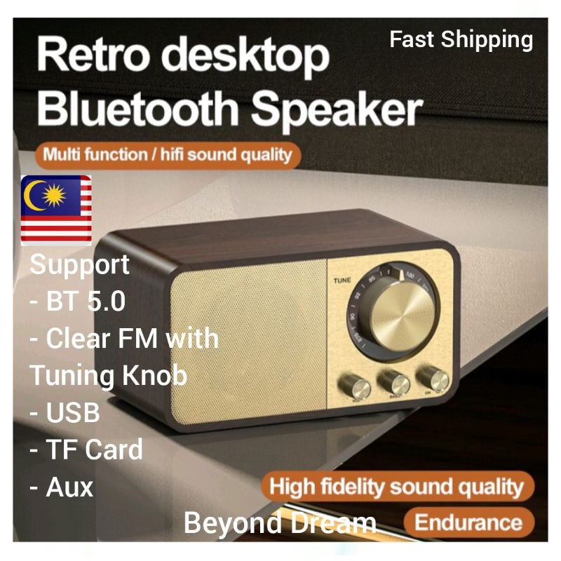 Retro Bluetooth Speaker Wireless Mini Radio FM Portable Wooden Speaker ...