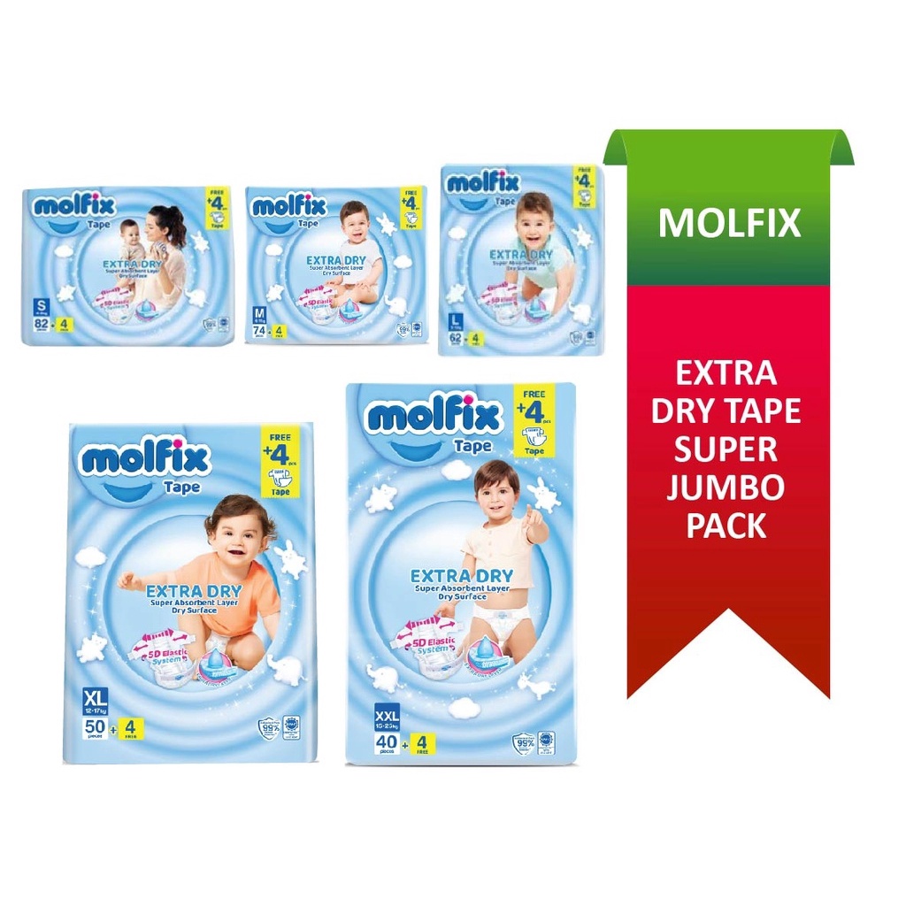 Molfix Extra Dry Tape Super Jumbo Pack Nb S M L Xl Xxl Shopee Malaysia