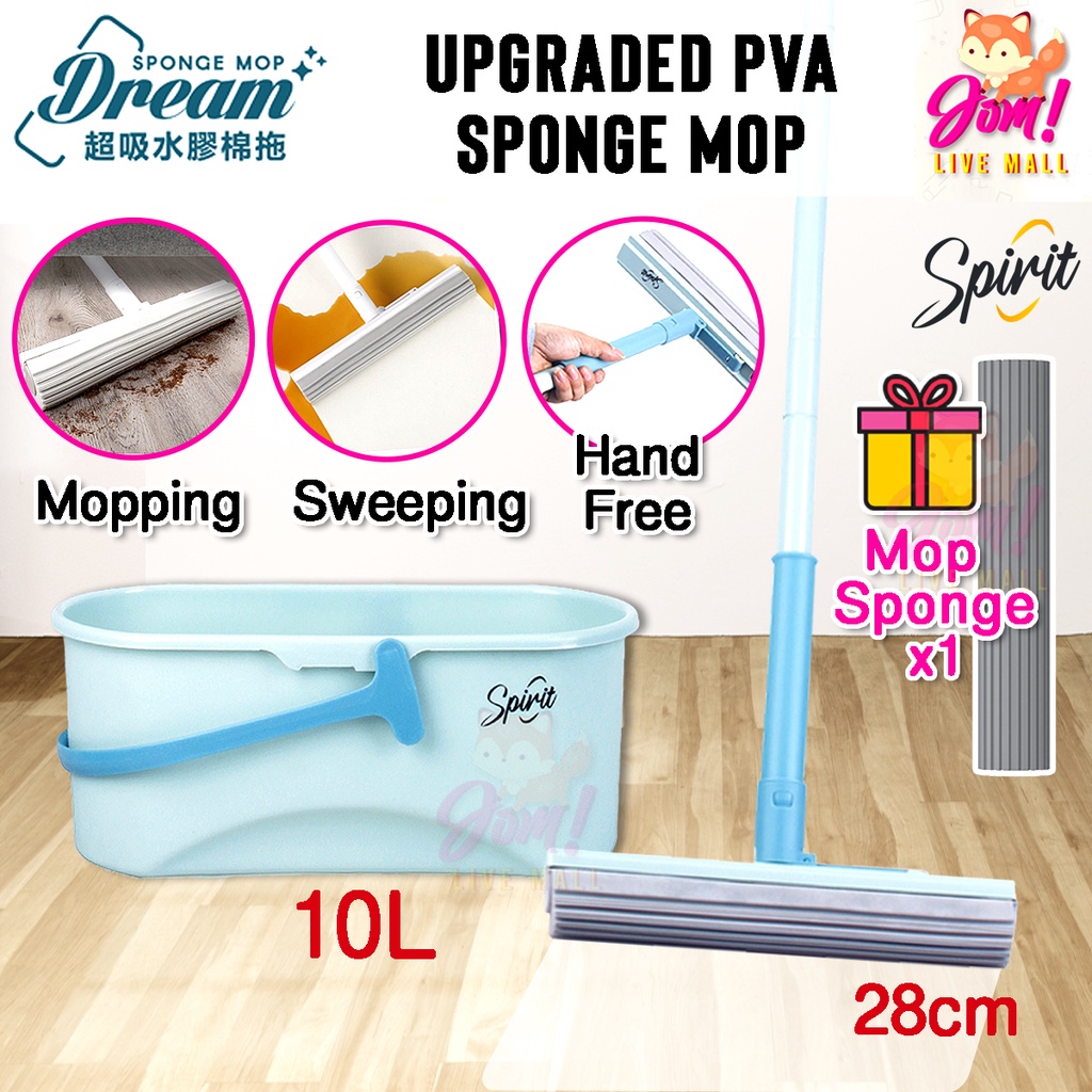 SPIRIT DREAM Sponge Mop Toilet & Bathroom Wipe Dry Cloth Double Roller