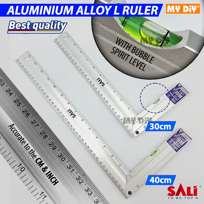 SALI Aluminium Alloy Try Square Ruler With Bubble Spirit Level L Shape ...