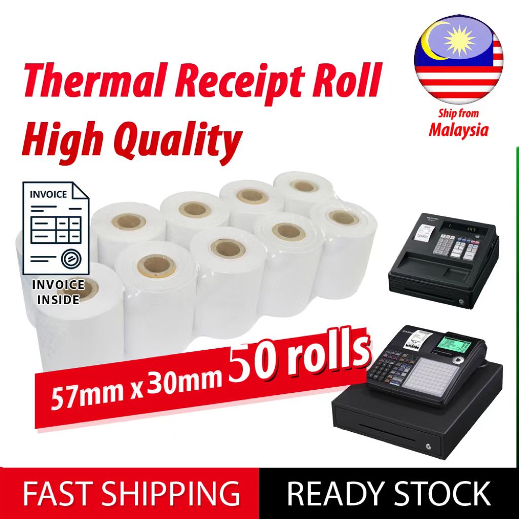 57mm x 30mm Thermal Receipt (50 Rolls) Paper Roll Cash Register POS