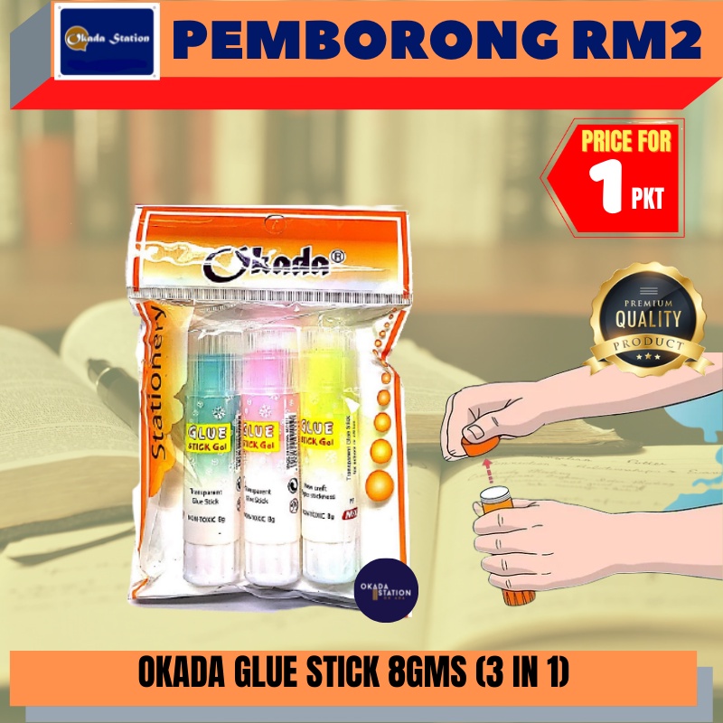 (RM2.20) OKADA Glue Stick 8g (3 in 1) / Glue Stick / Student Glue Stick ...